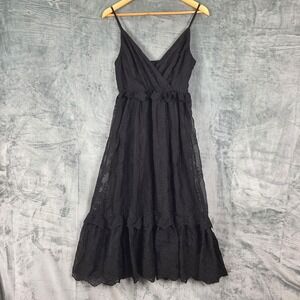 Lulus Dress Medium Black Eyelet Tiered Midi Whimsigoth Fairy Grunge Babydoll Y2K